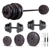 Set haltera si gantere reglabile de 65 KG cu 2 bare de 40 cm lungime, o bara de 150 cm lungime si cleme prindere, negru